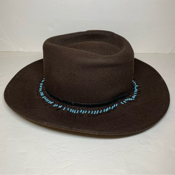 Liz Claiborne Chocolate Brown Wide Brim Hat Fedora Beaded Strap main image 5